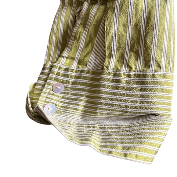 Chico’s 2= misses 12 Green & White Striped Blouse Button Up 3/4 Sleeves - Picture 6 of 10